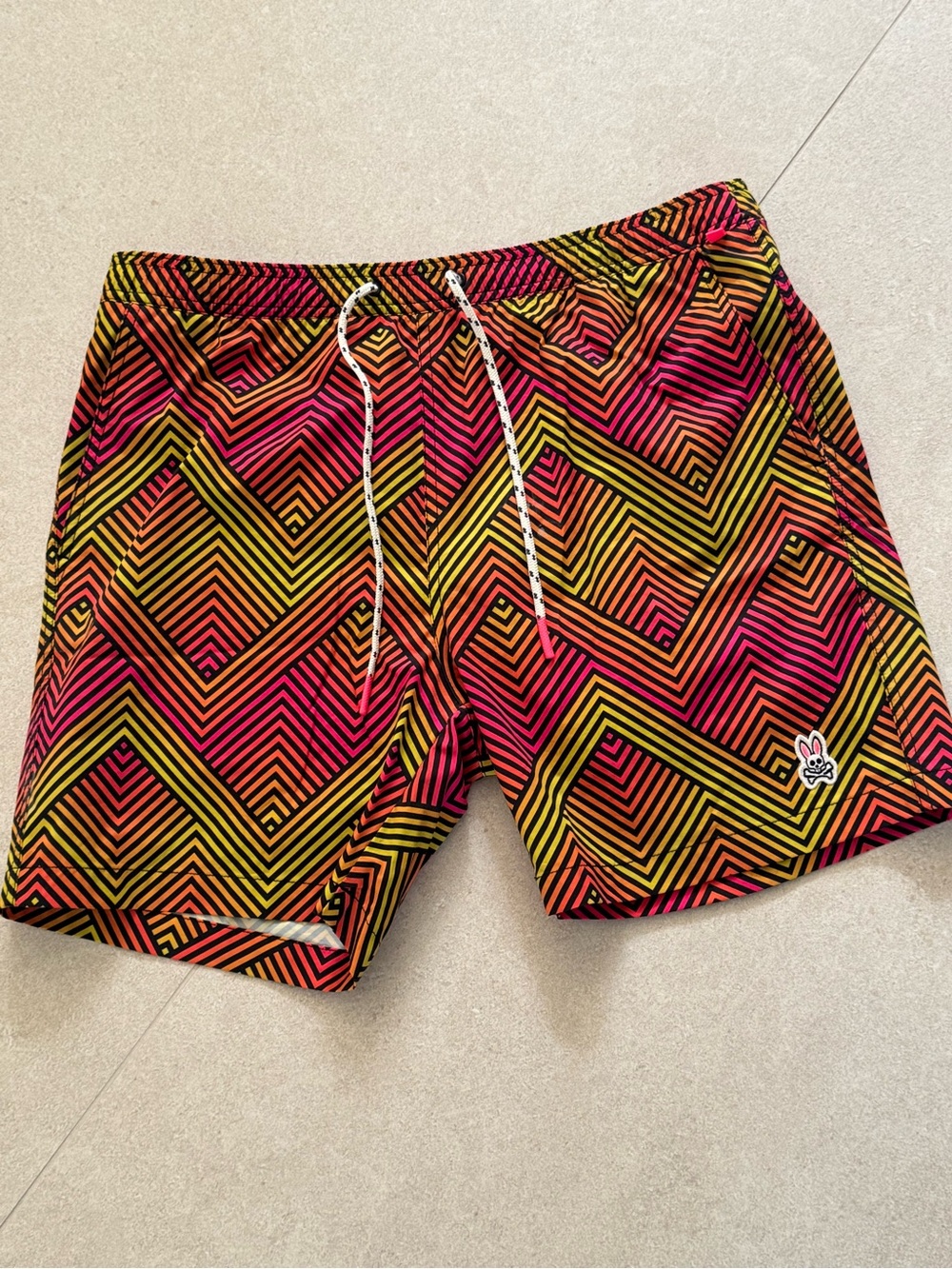 Psycho Bunny Men's Neon Chevron Swim Trunks - Pink, Yellow, Orange
